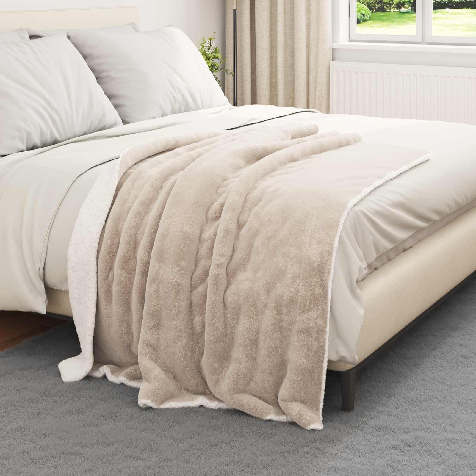 vidaXL Ριχτάρι Μπεζ 130 x 150 cm 1 kg Μαλλί - Image 3
