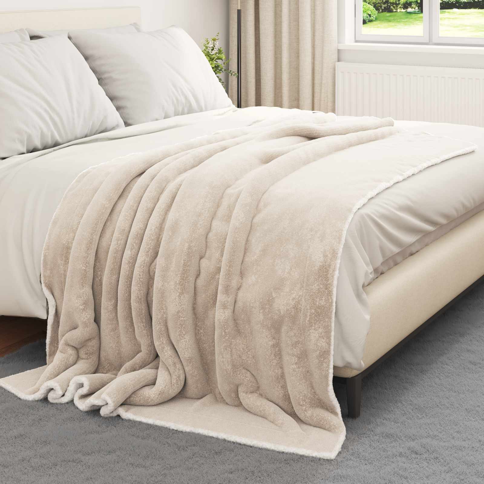 vidaXL Ριχτάρι Μπεζ 150 x 200 cm 1.64 kg Μαλλί - Image 3