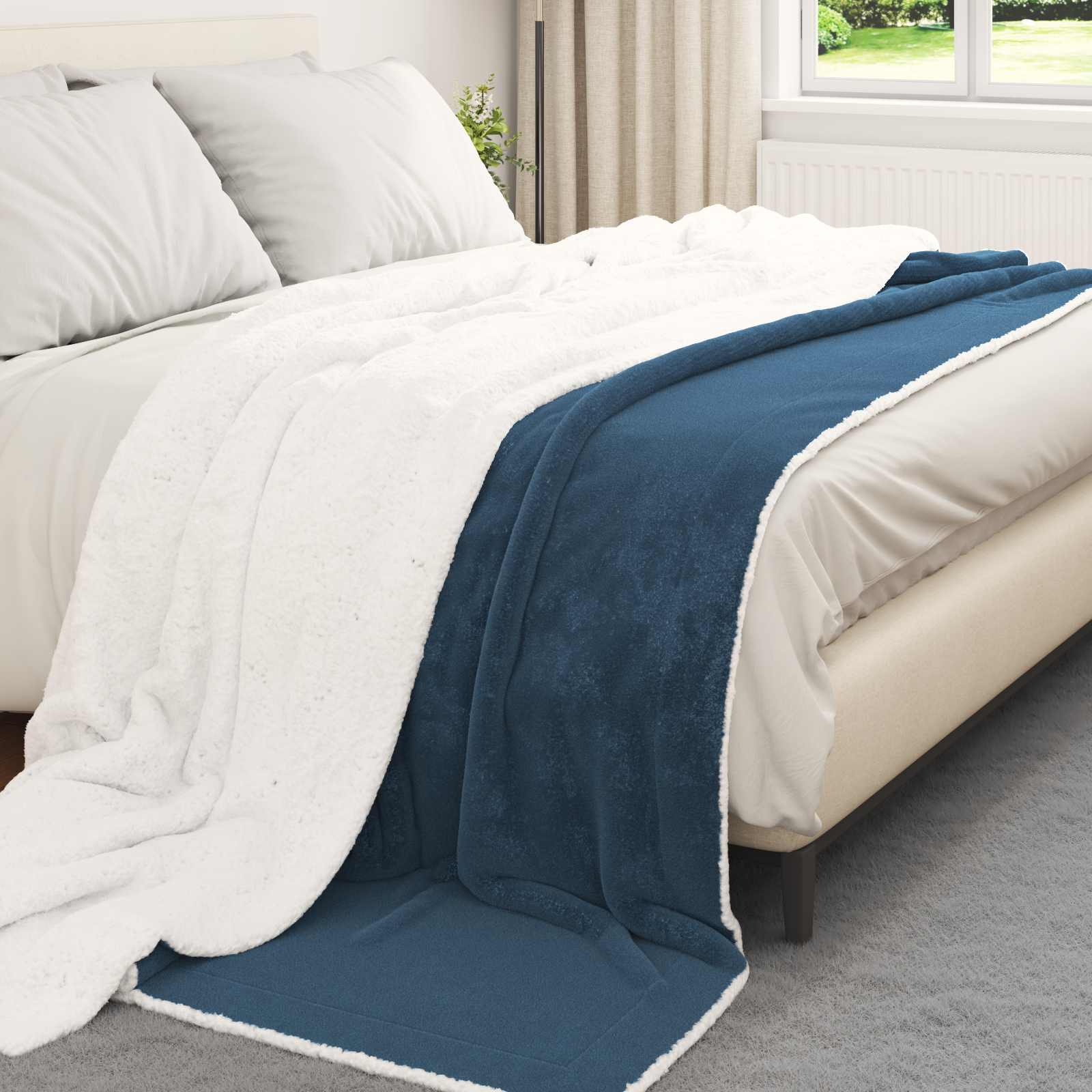 vidaXL Ριχτάρι Σκούρο μπλε 240 x 270 εκ. 3.17 kg Μαλλί - Image 3