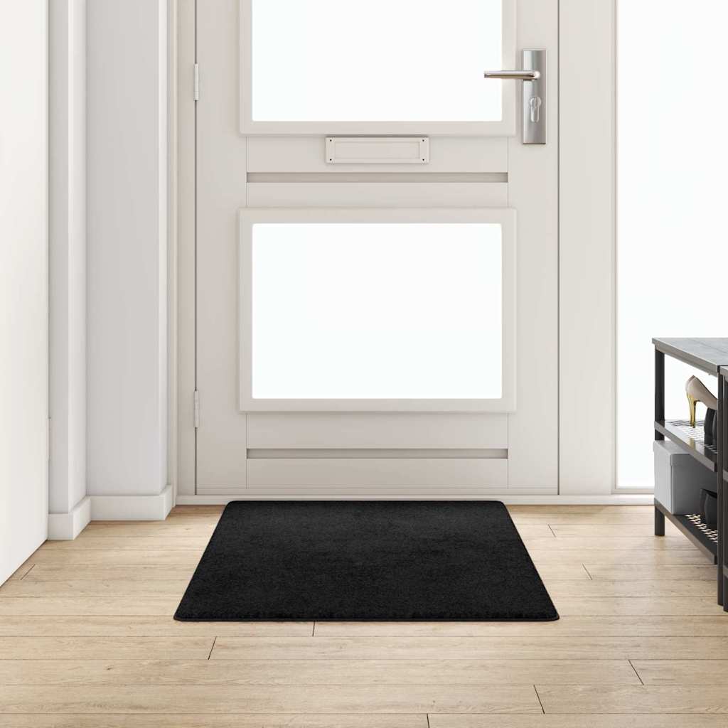 vidaXL Δερμάτινο Χαλί Μαύρο 80 x 150 cm 100% Πολυπροπυλένιο Τούφτα