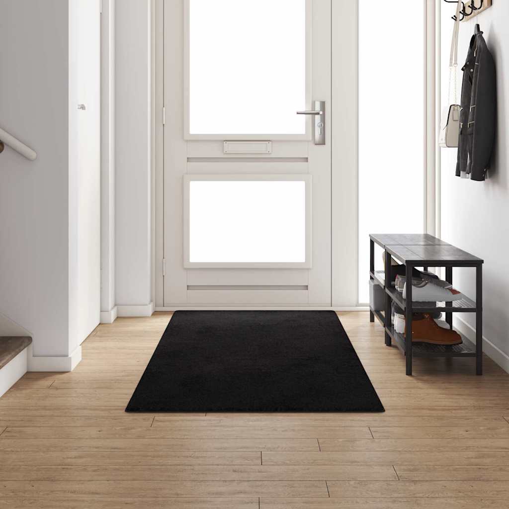 vidaXL Δερμάτινο Χαλί Μαύρο 100 x 300 cm 100% Πολυπροπυλένιο Τούφτα
