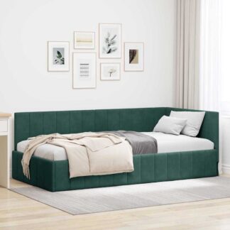 vidaXL Κρεβάτι Γωνίας Σκούρο Πράσινο 90 x 200 cm Βελούδο