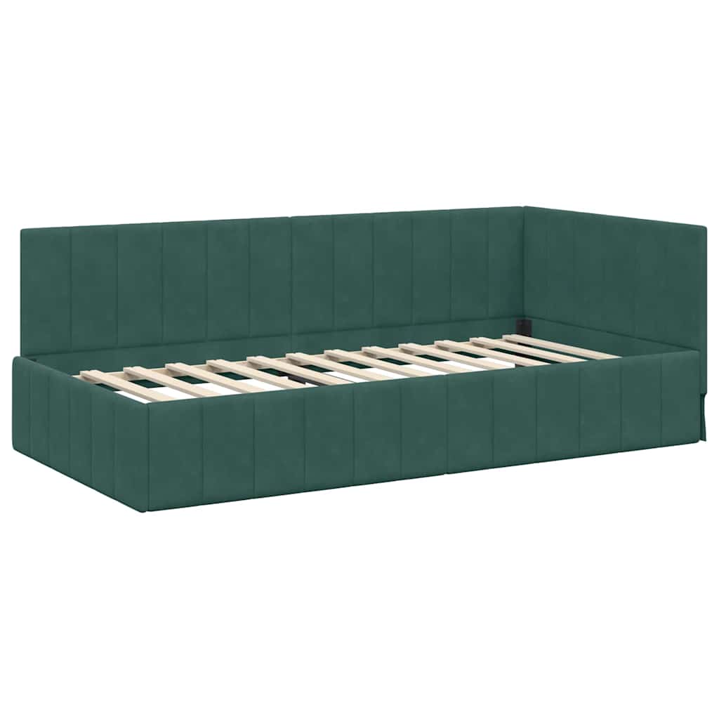 vidaXL Κρεβάτι Γωνίας Σκούρο Πράσινο 90 x 200 cm Βελούδο - Image 4