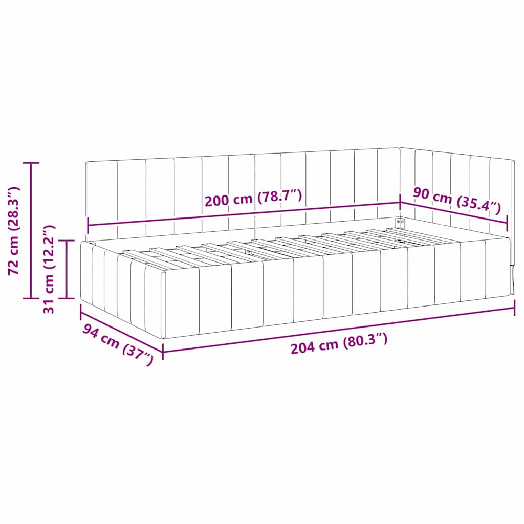 vidaXL Κρεβάτι Γωνίας Κίτρινο 90 x 200 cm Βελούδο - Image 11