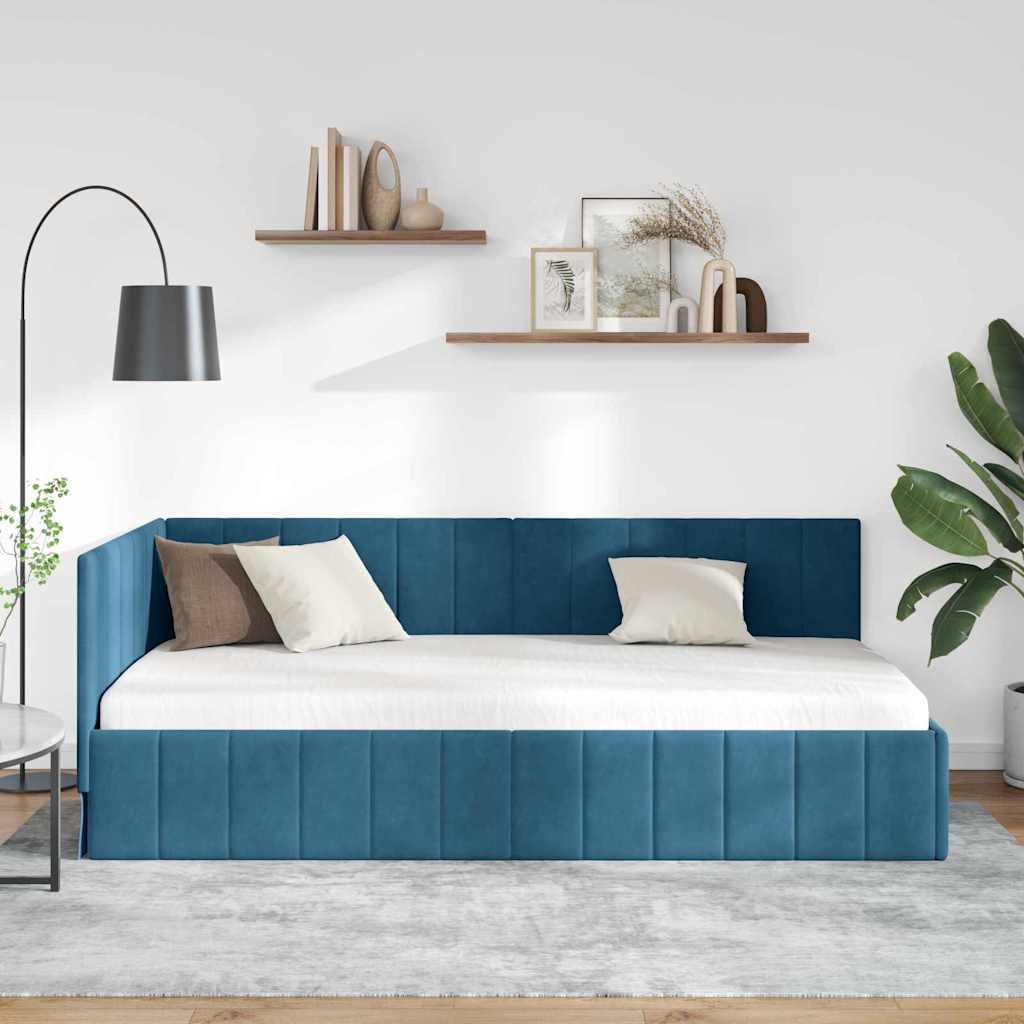 vidaXL Κρεβάτι Γωνίας Μπλε 100 x 200 cm Βελούδο - Image 3