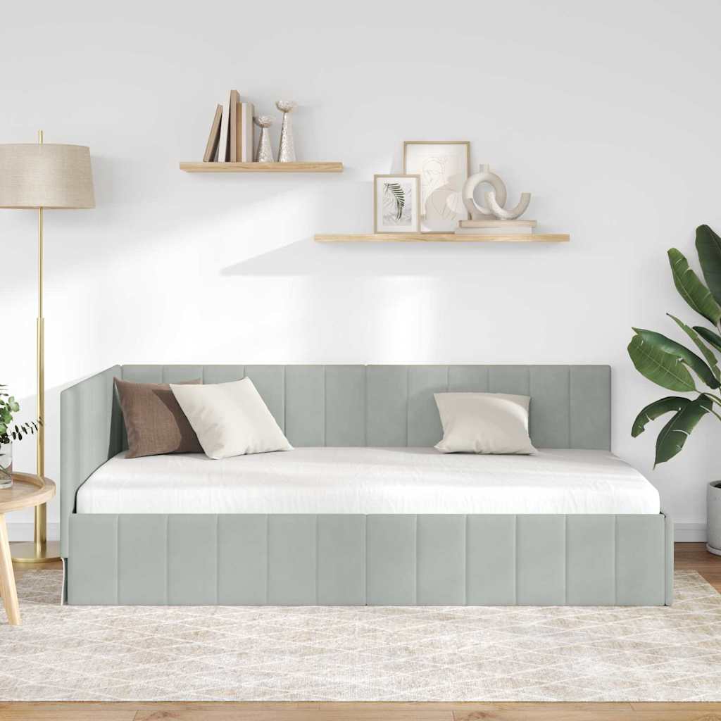 vidaXL Κρεβάτι Γωνίας Ανοιχτό γκρι 100 x 200 cm Βελούδο - Image 3