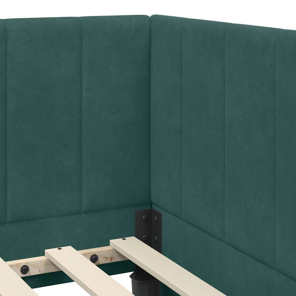 vidaXL Κρεβάτι Γωνίας Σκούρο Πράσινο 100 x 200 cm Βελούδο - Image 8