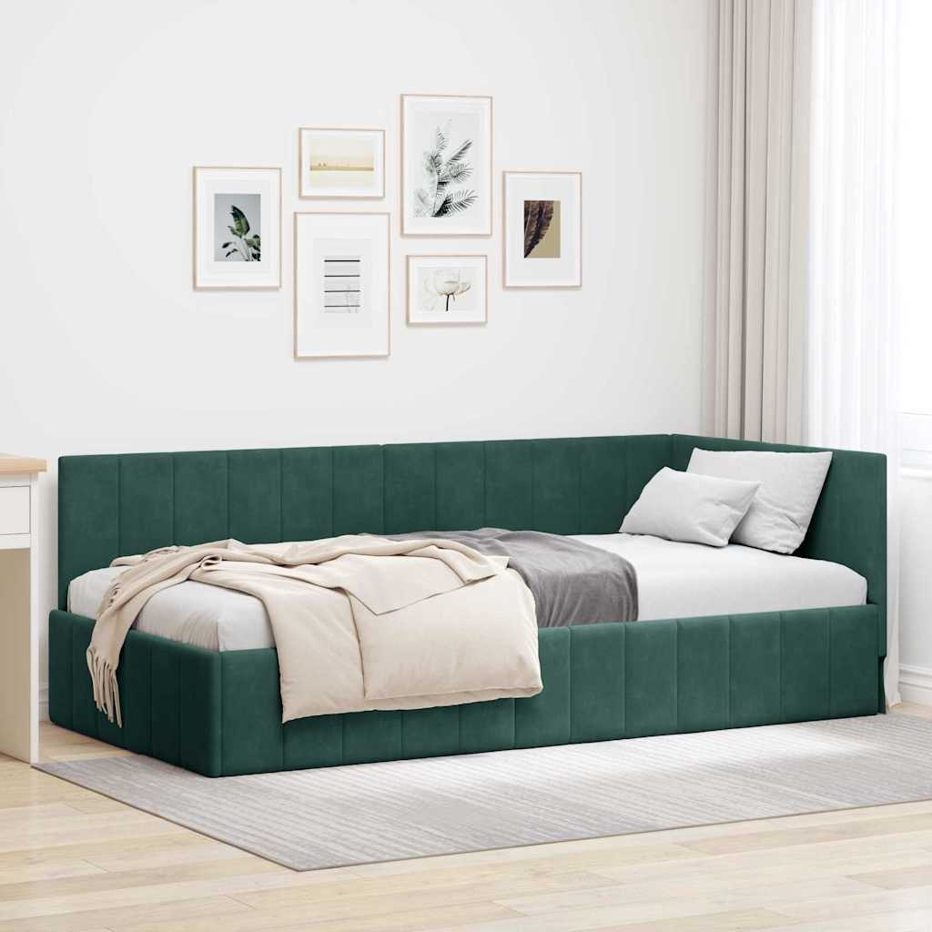 vidaXL Κρεβάτι Γωνίας Σκούρο Πράσινο 100 x 200 cm Βελούδο