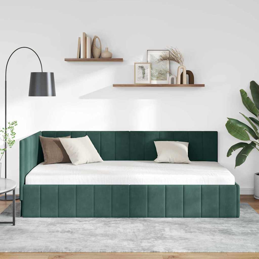 vidaXL Κρεβάτι Γωνίας Σκούρο Πράσινο 100 x 200 cm Βελούδο - Image 3