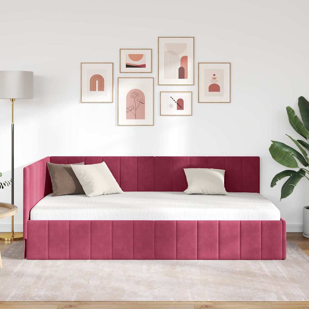 vidaXL Κρεβάτι Γωνίας Κόκκινο 100 x 200 cm Βελούδο - Image 3