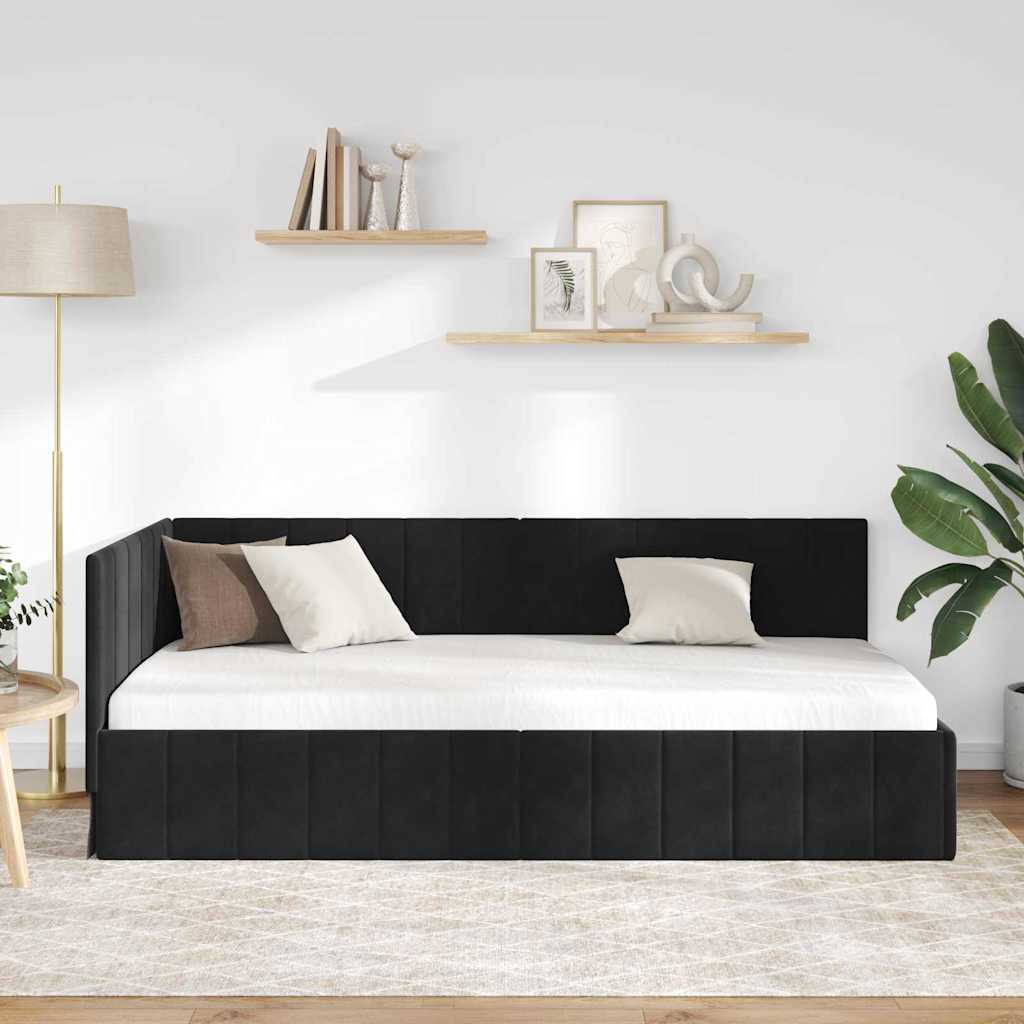 vidaXL Κρεβάτι Γωνίας Μαύρο 100 x 200 cm Βελούδο - Image 3