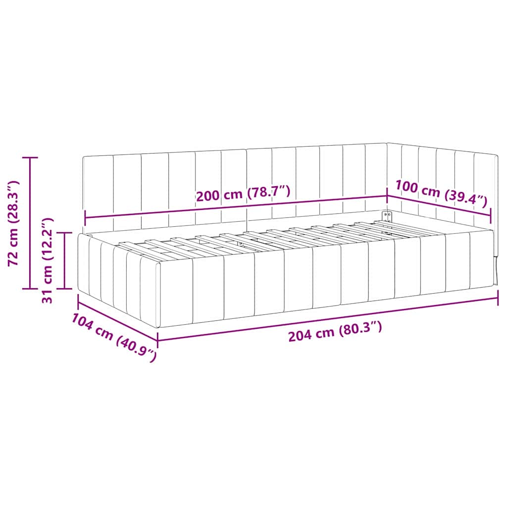 vidaXL Κρεβάτι Γωνίας Μαύρο 100 x 200 cm Βελούδο - Image 11
