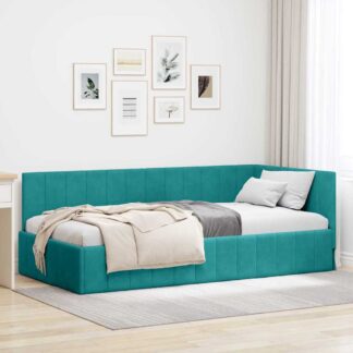 vidaXL Κρεβάτι Γωνίας Τιρκουάζ 100 x 200 cm Βελούδο