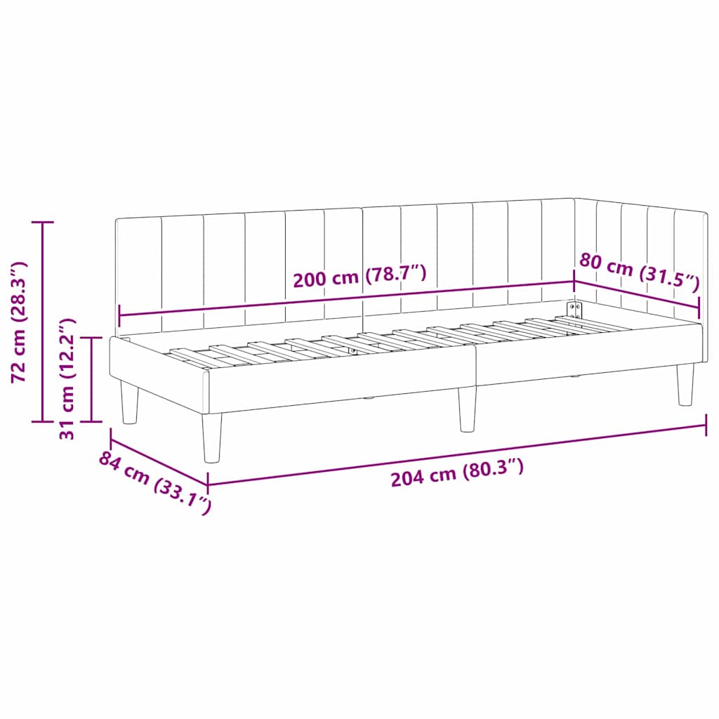 vidaXL Κρεβάτι Γωνίας Κρεμ 80 x 200 cm Βελούδο - Image 11