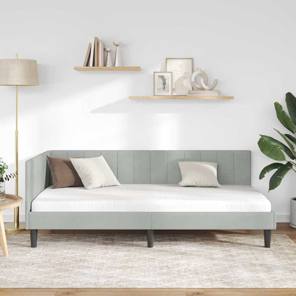 vidaXL Κρεβάτι Γωνίας Ανοιχτό γκρι 90 x 190 cm Βελούδο - Image 3
