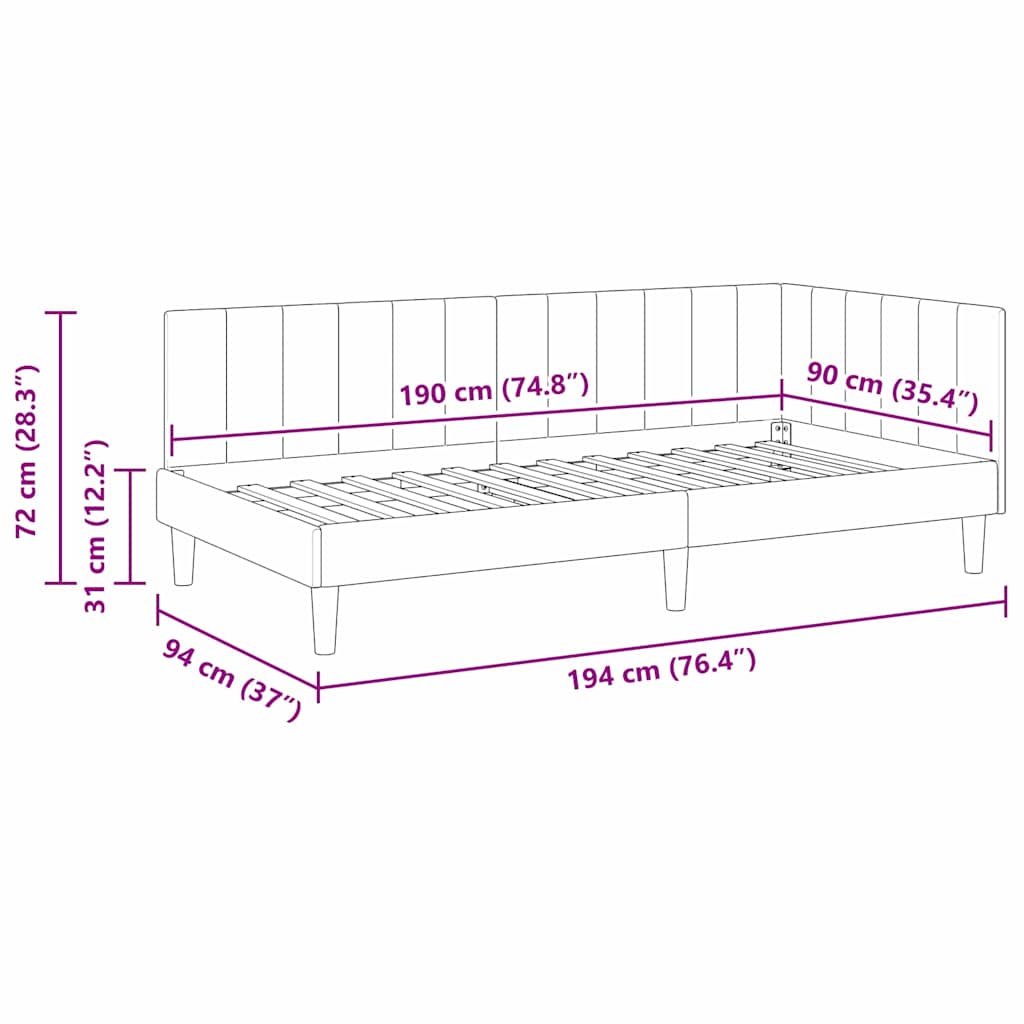 vidaXL Κρεβάτι Γωνίας Ανοιχτό γκρι 90 x 190 cm Βελούδο - Image 11