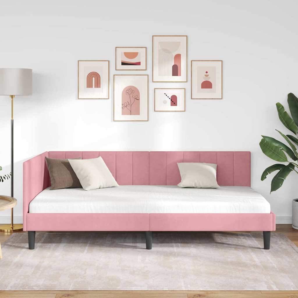 vidaXL Κρεβάτι Γωνίας Ροζ 90 x 190 cm Βελούδο - Image 3
