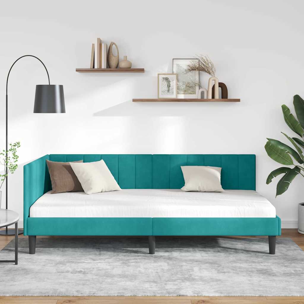 vidaXL Κρεβάτι Γωνίας Τιρκουάζ 90 x 190 cm Βελούδο - Image 3