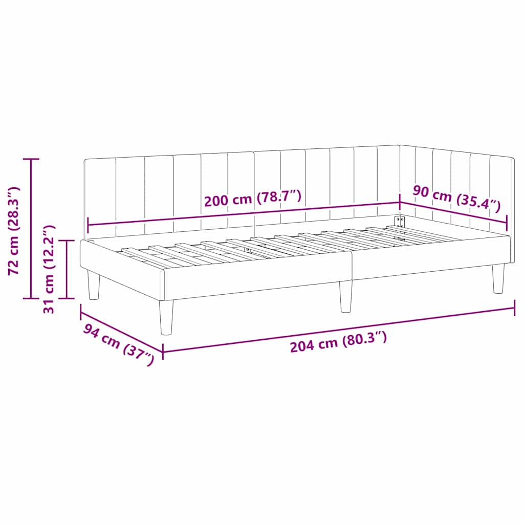 vidaXL Κρεβάτι Γωνίας Σκούρο Γκρι 90 x 200 cm Βελούδο - Image 11