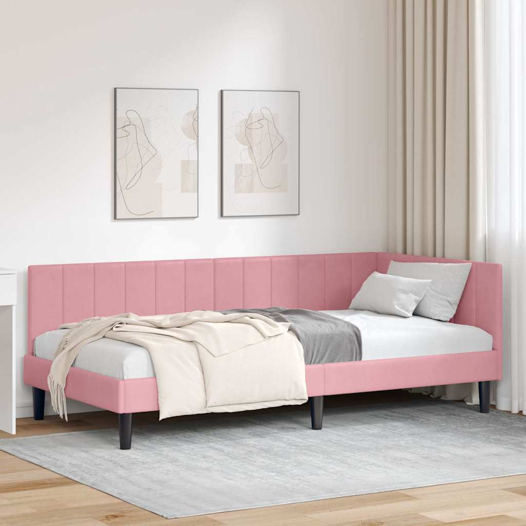 vidaXL Κρεβάτι Γωνίας Ροζ 90 x 200 cm Βελούδο