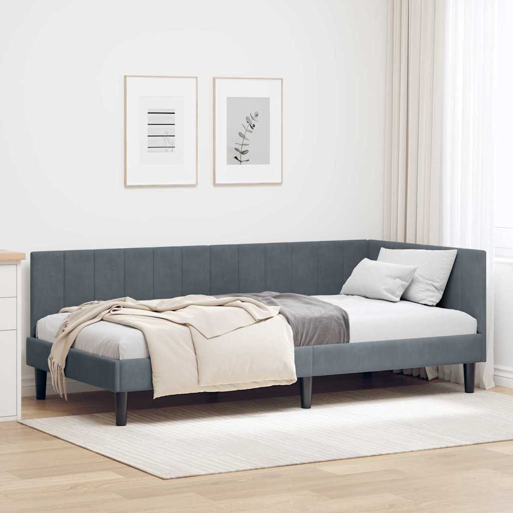 vidaXL Κρεβάτι Γωνίας Σκούρο Γκρι 100 x 200 cm Βελούδο