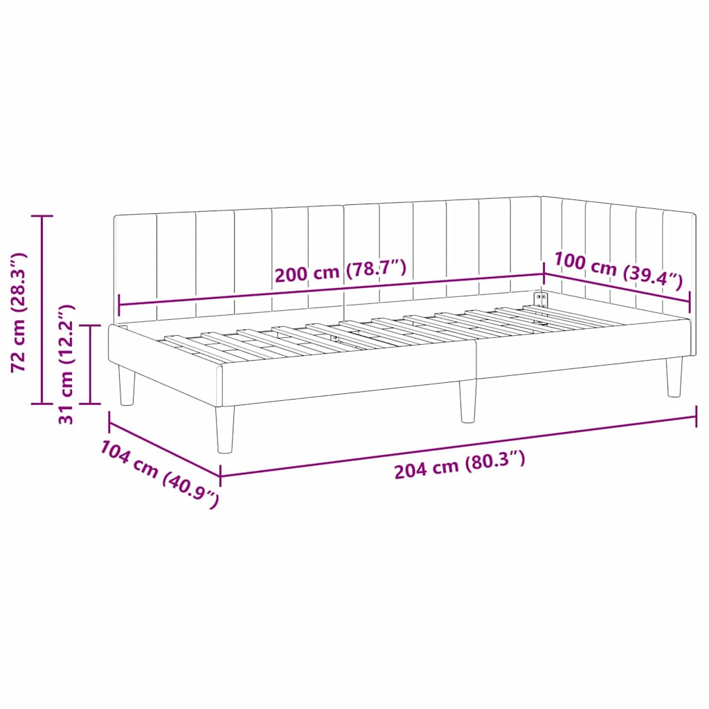 vidaXL Κρεβάτι Γωνίας Σκούρο Γκρι 100 x 200 cm Βελούδο - Image 11