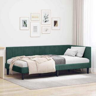 vidaXL Κρεβάτι Γωνίας Σκούρο Πράσινο 100 x 200 cm Βελούδο