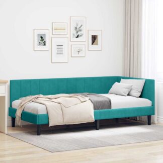 vidaXL Κρεβάτι Γωνίας Τιρκουάζ 100 x 200 cm Βελούδο