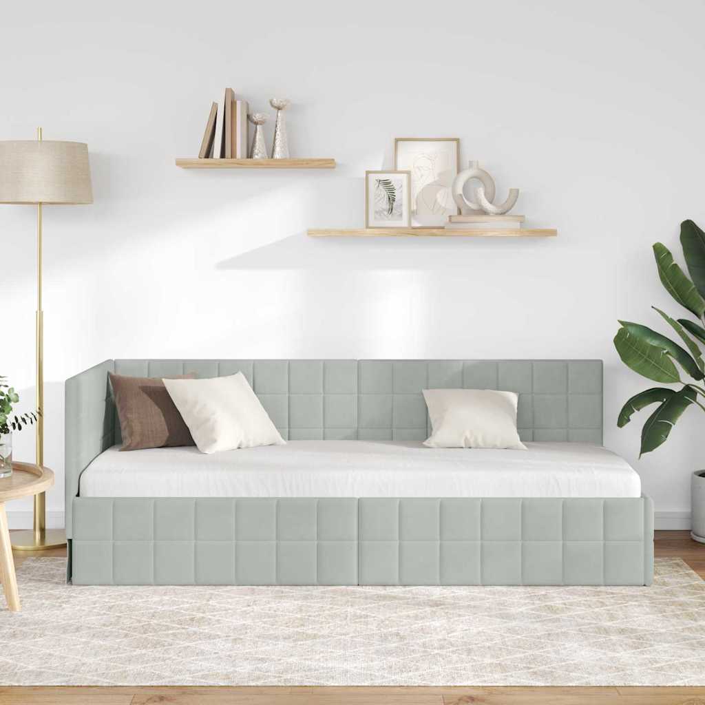 vidaXL Κρεβάτι Γωνίας Ανοιχτό γκρι 80 x 200 cm Βελούδο - Image 3