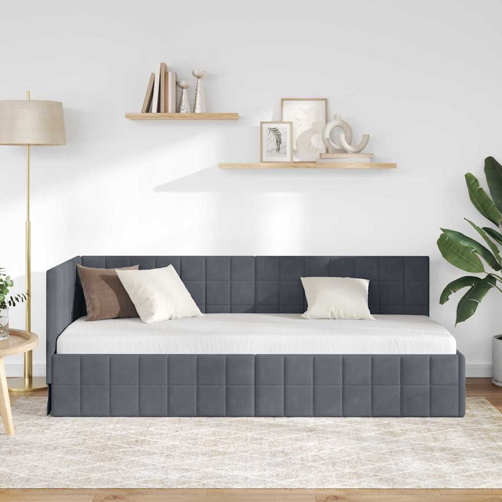 vidaXL Κρεβάτι Γωνίας Σκούρο Γκρι 80 x 200 cm Βελούδο - Image 3