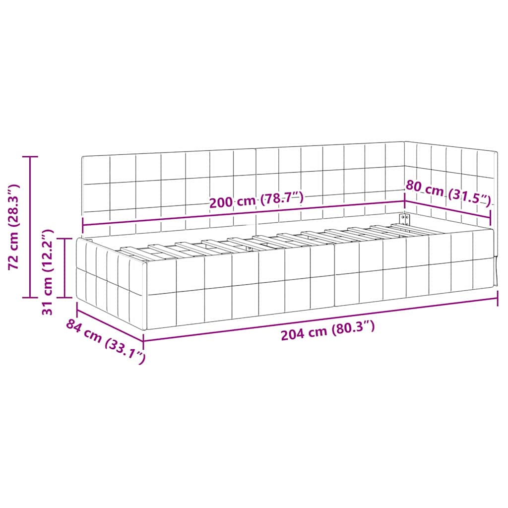 vidaXL Κρεβάτι Γωνίας Σκούρο Γκρι 80 x 200 cm Βελούδο - Image 11