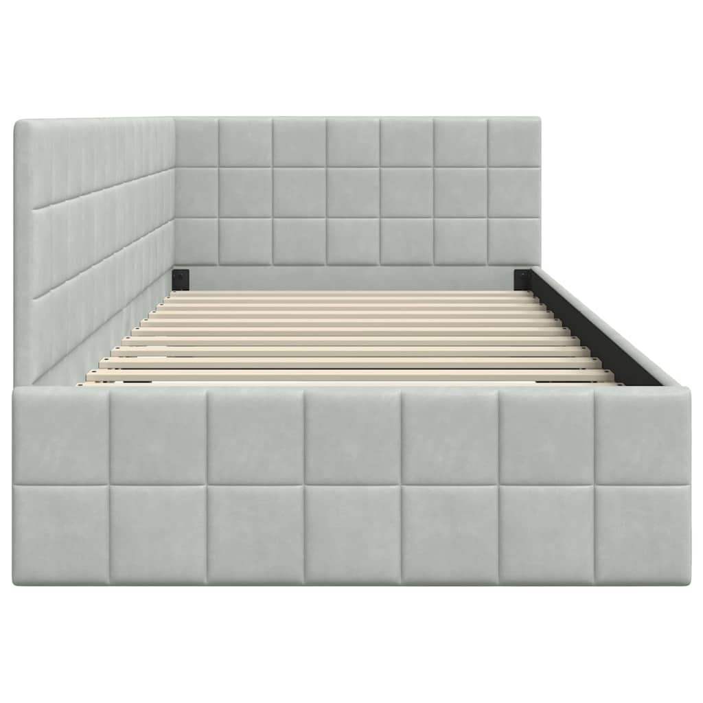 vidaXL Κρεβάτι Γωνίας Ανοιχτό γκρι 90 x 190 cm Βελούδο - Image 6