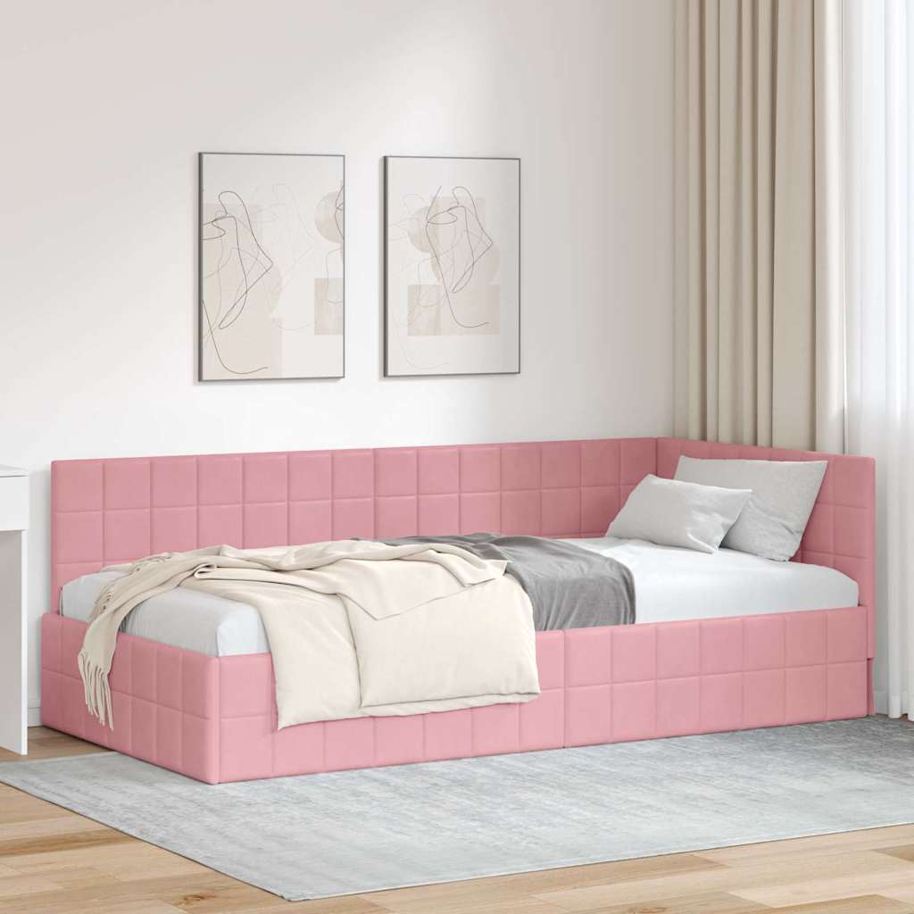 vidaXL Κρεβάτι Γωνίας Ροζ 90 x 190 cm Βελούδο