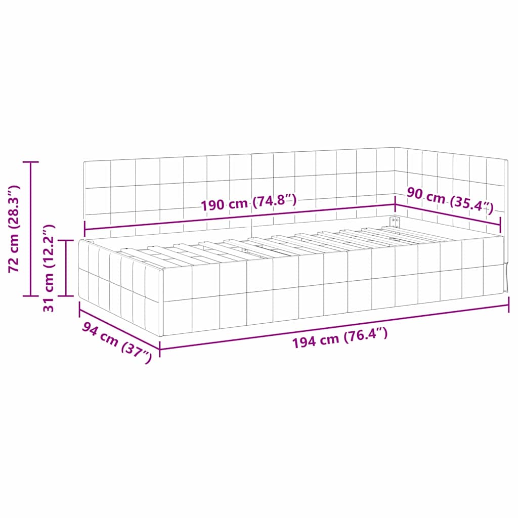 vidaXL Κρεβάτι Γωνίας Ροζ 90 x 190 cm Βελούδο - Image 11