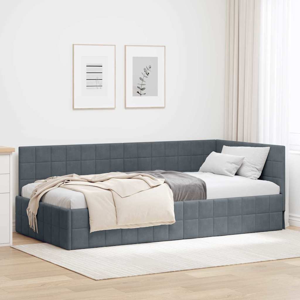 vidaXL Κρεβάτι Γωνίας Σκούρο Γκρι 90 x 200 cm Βελούδο