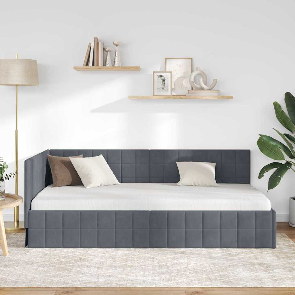 vidaXL Κρεβάτι Γωνίας Σκούρο Γκρι 90 x 200 cm Βελούδο - Image 3