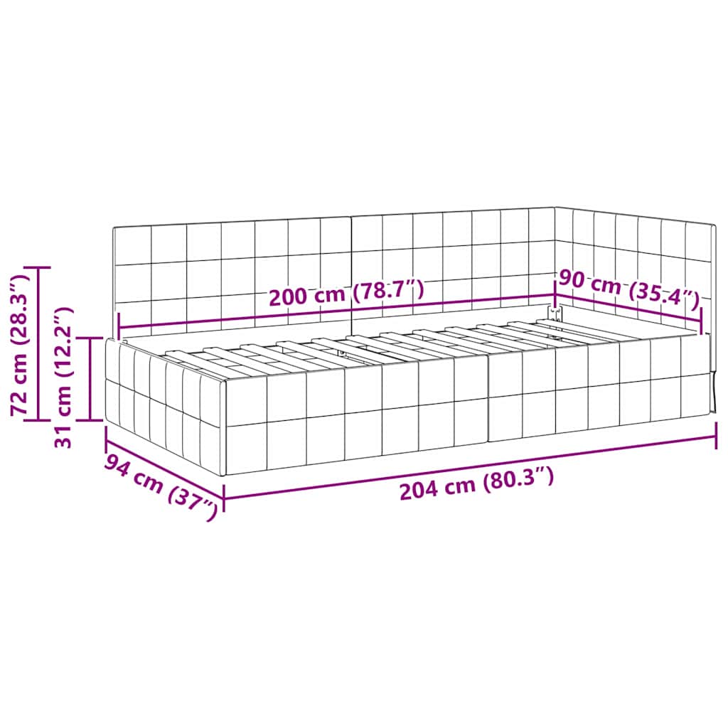 vidaXL Κρεβάτι Γωνίας Σκούρο Γκρι 90 x 200 cm Βελούδο - Image 11