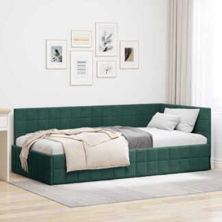vidaXL Κρεβάτι Γωνίας Σκούρο Πράσινο 90 x 200 cm Βελούδο