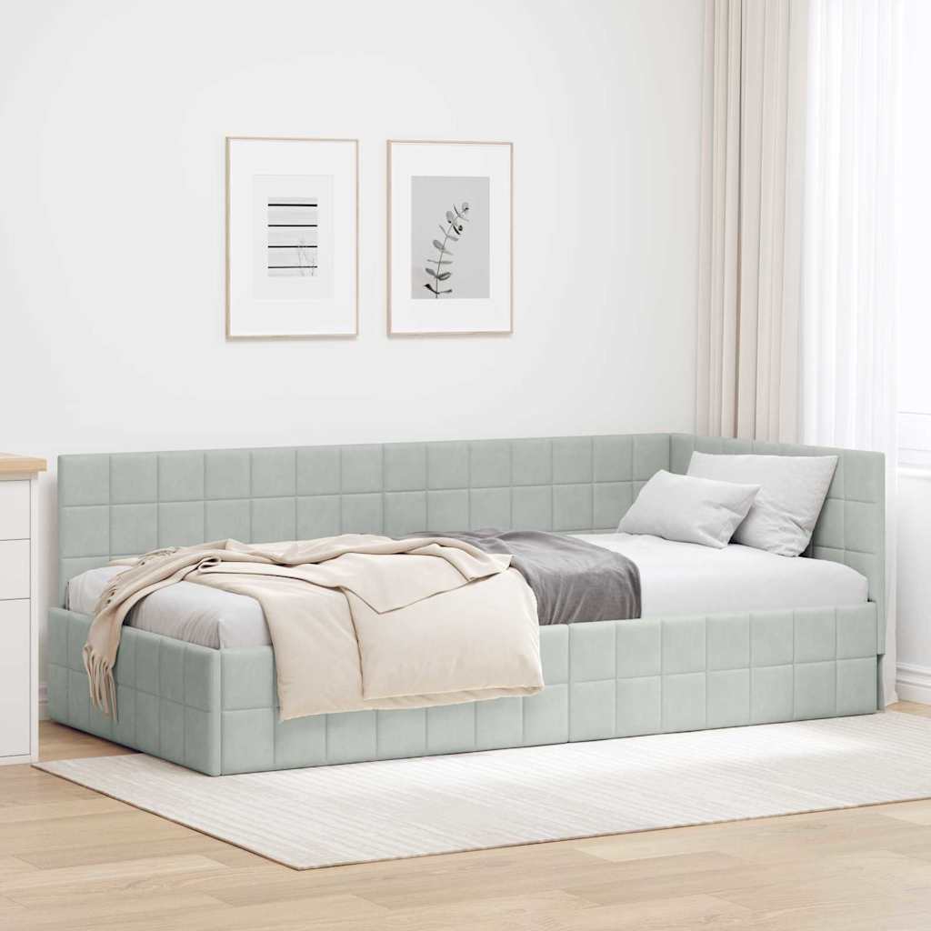 vidaXL Κρεβάτι Γωνίας Ανοιχτό γκρι 100 x 200 cm Βελούδο