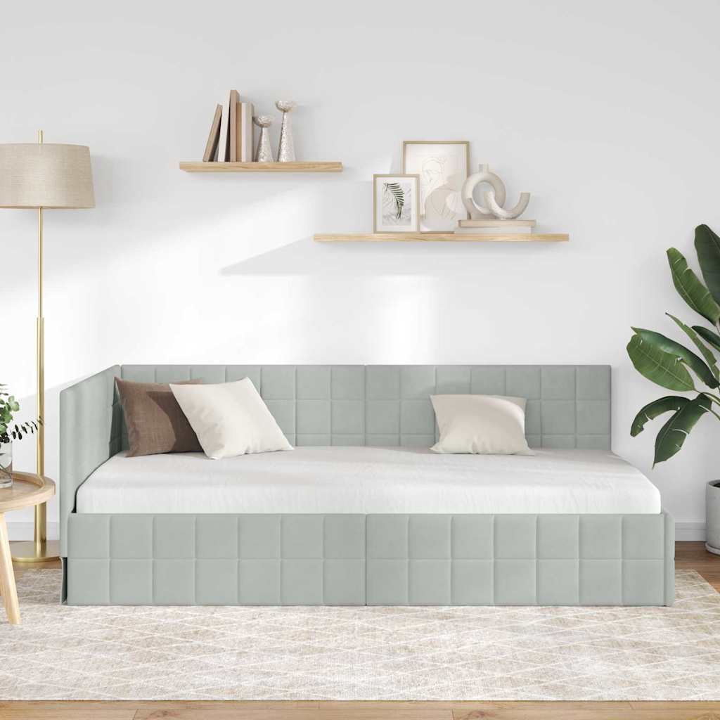 vidaXL Κρεβάτι Γωνίας Ανοιχτό γκρι 100 x 200 cm Βελούδο - Image 3