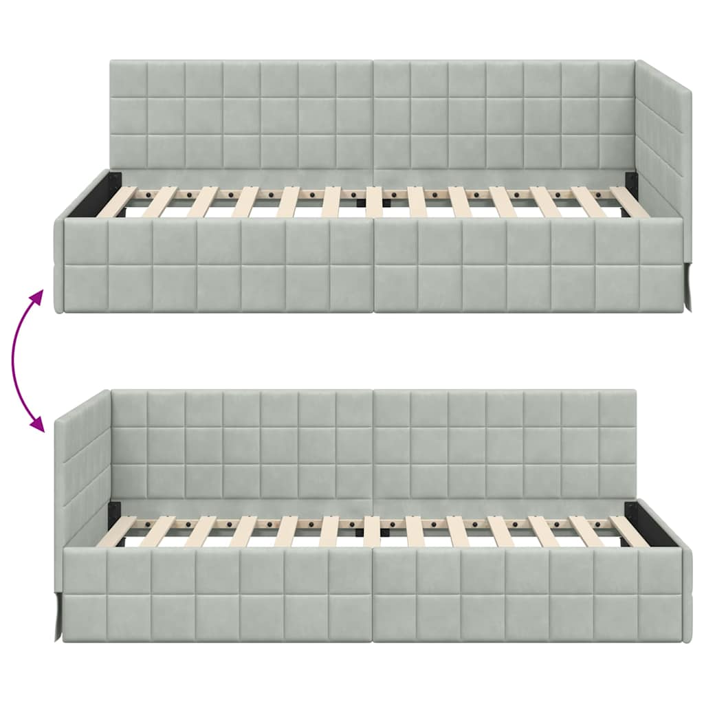 vidaXL Κρεβάτι Γωνίας Ανοιχτό γκρι 100 x 200 cm Βελούδο - Image 9
