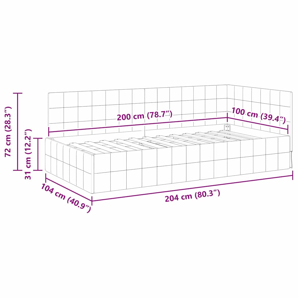 vidaXL Κρεβάτι Γωνίας Ανοιχτό γκρι 100 x 200 cm Βελούδο - Image 11