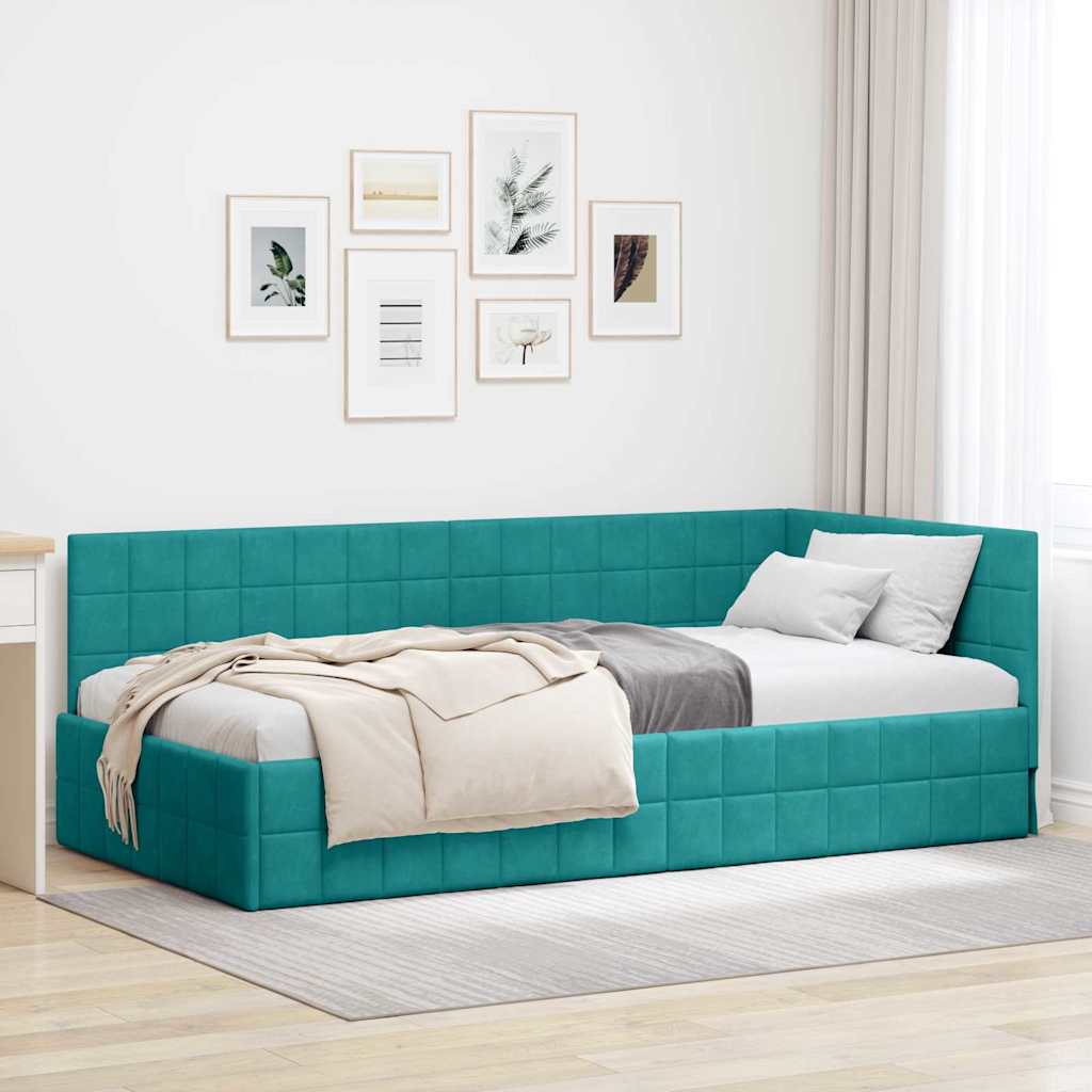 vidaXL Κρεβάτι Γωνίας Τιρκουάζ 100 x 200 cm Βελούδο