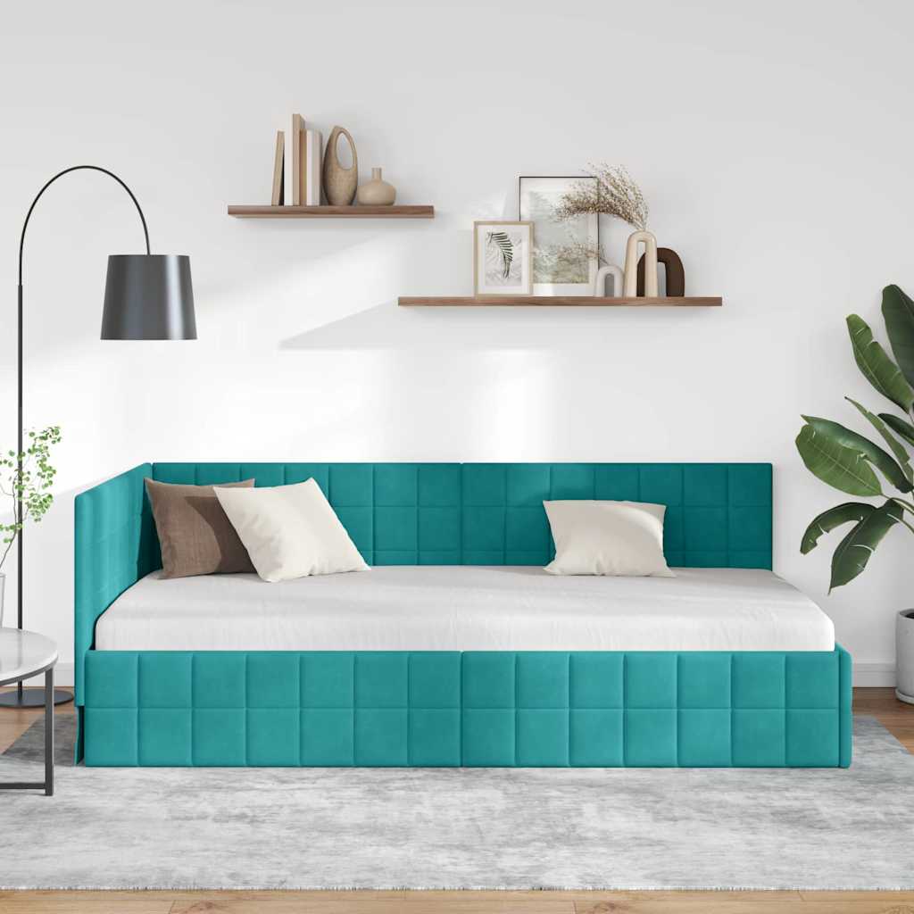 vidaXL Κρεβάτι Γωνίας Τιρκουάζ 100 x 200 cm Βελούδο - Image 3