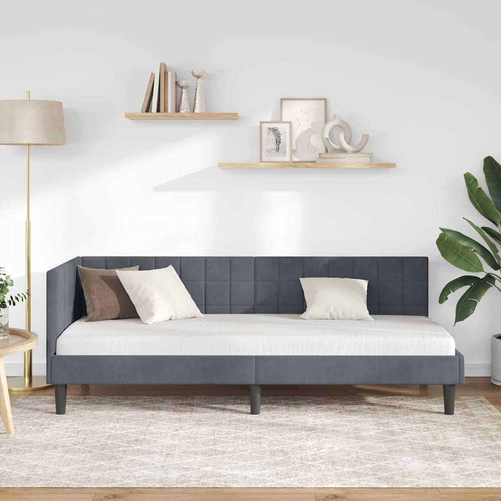 vidaXL Κρεβάτι Γωνίας Σκούρο Γκρι 80 x 200 cm Βελούδο - Image 3