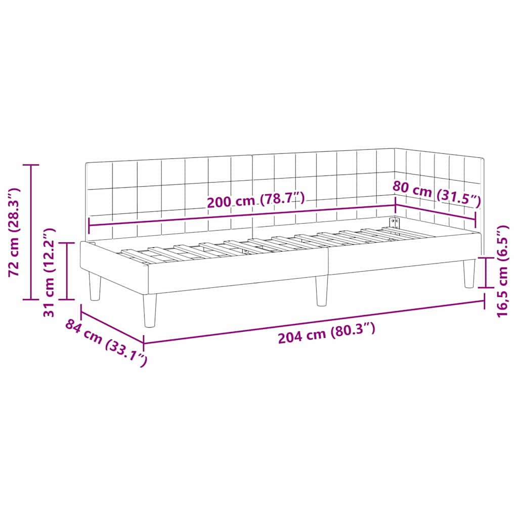 vidaXL Κρεβάτι Γωνίας Κόκκινο 80 x 200 cm Βελούδο - Image 11
