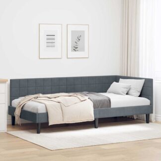 vidaXL Κρεβάτι Γωνίας Σκούρο Γκρι 90 x 190 cm Βελούδο