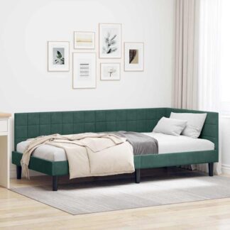 vidaXL Κρεβάτι Γωνίας Σκούρο Πράσινο 90 x 190 cm Βελούδο