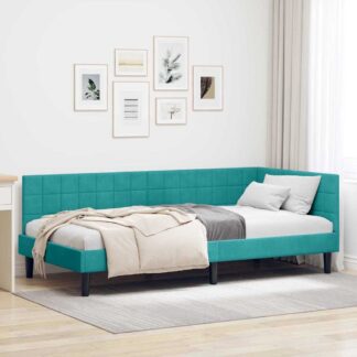 vidaXL Κρεβάτι Γωνίας Τιρκουάζ 90 x 190 cm Βελούδο
