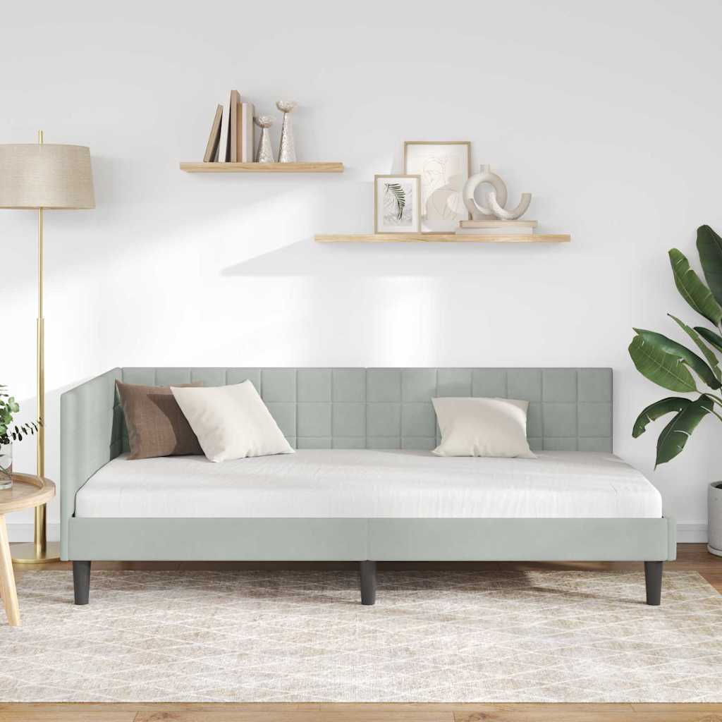 vidaXL Κρεβάτι Γωνίας Ανοιχτό γκρι 90 x 200 cm Βελούδο - Image 3